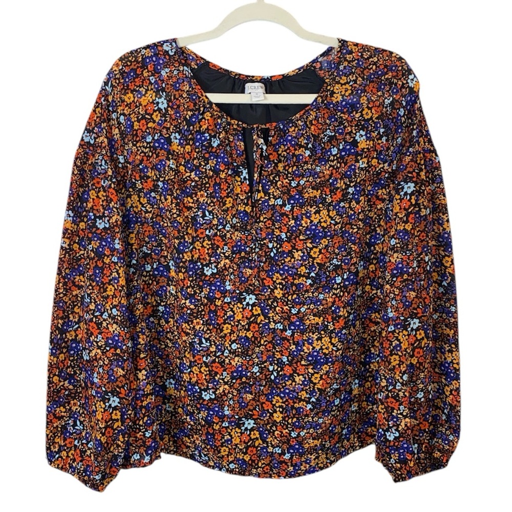 J. Crew Orange/Blue Floral Boho Top, Size Small